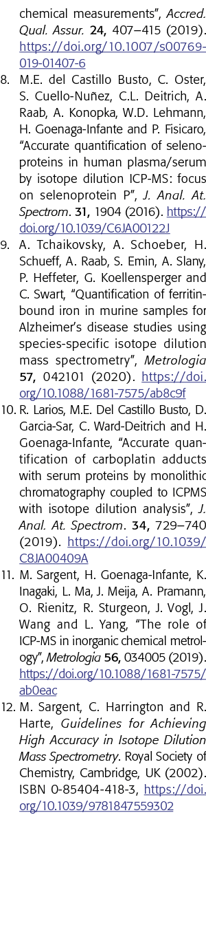 chemical measurements , Accred  Qual  Assur  24, 407 415 (2019)  https:  doi org 10 1007 s00769-019-01407-6 8  M E  d   