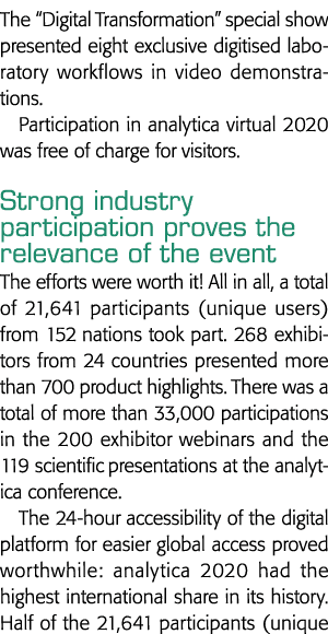 The  Digital Transformation  special show presented eight exclusive digitised laboratory workflows in video demonstra   
