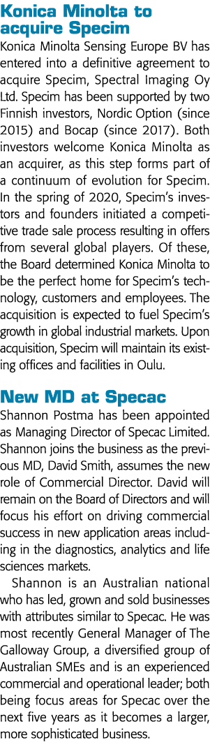 Konica Minolta to acquire Specim Konica Minolta Sensing Europe BV has entered into a definitive agreement to acquire    
