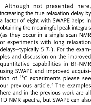 Although not presented here, increasing the true relaxation delay by a factor of eight with SWAPE helps in obtaining    
