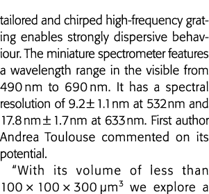 tailored and chirped high-frequency grating enables strongly dispersive behaviour  The miniature spectrometer feature   