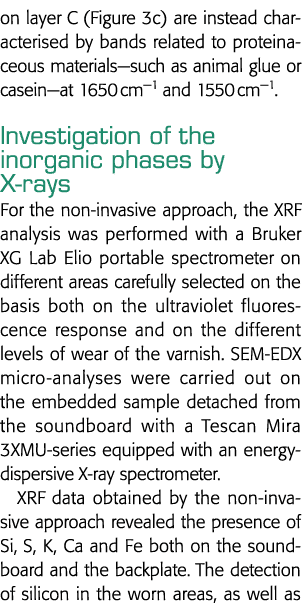 on layer C (Figure 3c) are instead characterised by bands related to proteinaceous materials—such as animal glue or c   