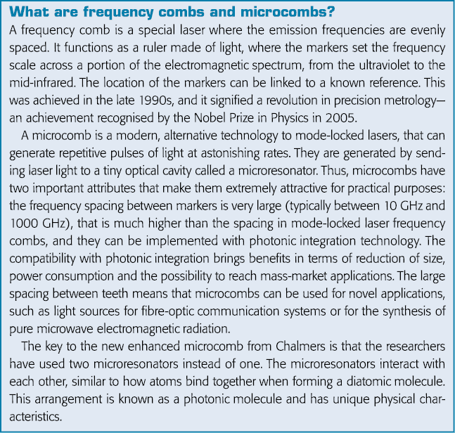 What are frequency combs and microcombs  A frequency comb is a special laser where the emission frequencies are evenl   