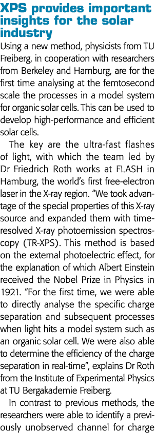 XPS provides important insights for the solar industry Using a new method, physicists from TU Freiberg, in cooperatio   