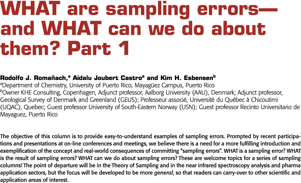 WHAT are sampling errors—and WHAT can we do about them  Part 1 Rodolfo J  Romañach,a Aidalu Joubert Castroa and Kim H   