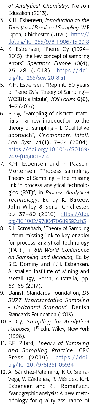 of Analytical Chemistry  Nelson Education (2013)  3  K H  Esbensen, Introduction to the Theory and Practice of Sampli   