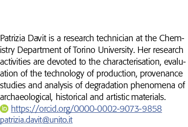 Patrizia Davit is a research technician at the Chemistry Department of Torino University  Her research activities are   