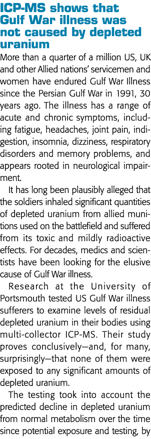 ICP-MS shows that Gulf War illness was not caused by depleted uranium More than a quarter of a million US, UK and oth   