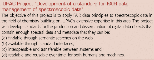 IUPAC Project  Development of a standard for FAIR data management of spectroscopic data  The objective of this projec   