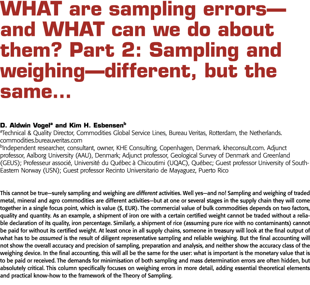 WHAT are sampling errors—and WHAT can we do about them  Part 2: Sampling and weighing—different, but the same  D  Ald   