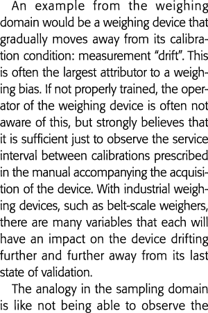 An example from the weighing domain would be a weighing device that gradually moves away from its calibration conditi   
