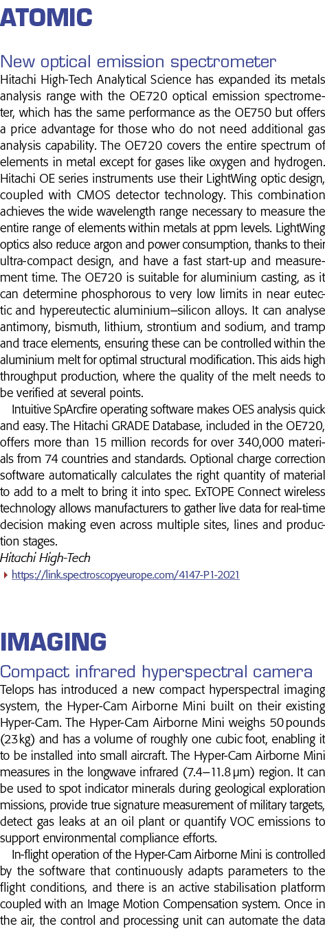 Atomic New optical emission spectrometer Hitachi High-Tech Analytical Science has expanded its metals analysis range    