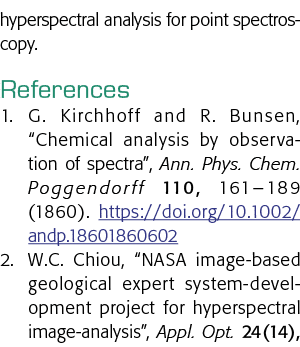 hyperspectral analysis for point spectroscopy   References 1  G  Kirchhoff and R  Bunsen,  Chemical analysis by obser   