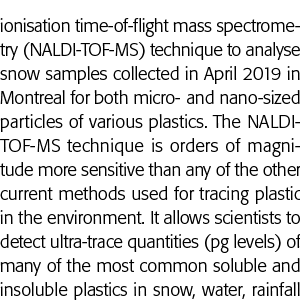 ionisation time-of-flight mass spectrometry (NALDI-TOF-MS) technique to analyse snow samples collected in April 2019    
