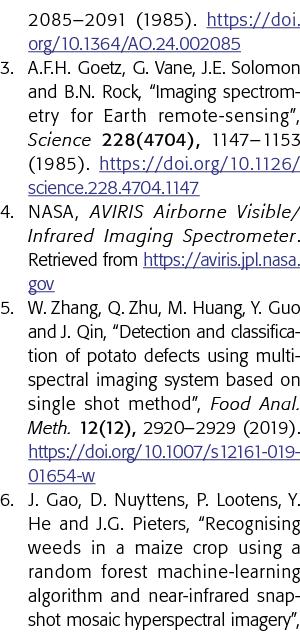 2085 2091 (1985)  https:  doi org 10 1364 AO 24 002085 3  A F H  Goetz, G  Vane, J E  Solomon and B N  Rock,  Imaging   