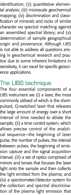 identification; (ii) quantitative elemental analysis; (iii) microscale geochemical mapping; (iv) discrimination and c   