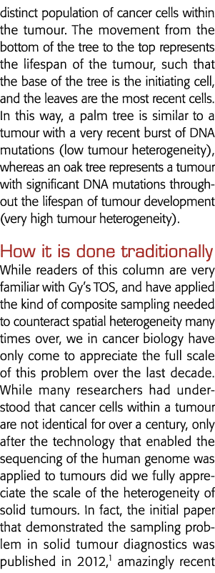distinct population of cancer cells within the tumour  The movement from the bottom of the tree to the top represents   