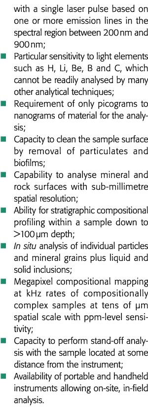 with a single laser pulse based on one or more emission lines in the spectral region between 200 nm and 900 nm;   Par   