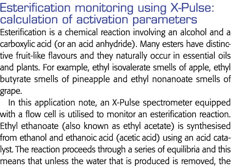 Esterification monitoring using X-Pulse: calculation of activation parameters Esterification is a chemical reaction i   
