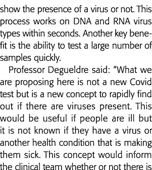show the presence of a virus or not  This process works on DNA and RNA virus types within seconds  Another key benefi   