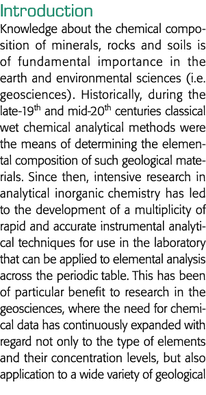 Introduction Knowledge about the chemical composition of minerals, rocks and soils is of fundamental importance in th   
