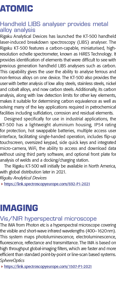 Atomic Handheld LIBS analyser provides metal alloy analysis Rigaku Analytical Devices has launched the KT-500 handhel   