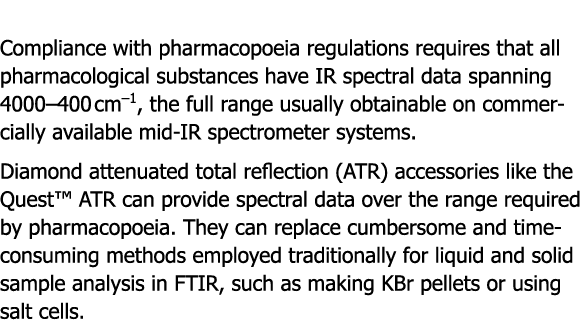  Compliance with pharmacopoeia regulations requires that all pharmacological substances have IR spectral data spannin   