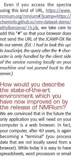 Even if you access the spectra using this kind of URL, https:  www nmrium org nmrium# jcamp https:  cheminfo github i   