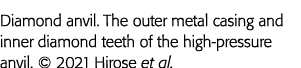 Diamond anvil  The outer metal casing and inner diamond teeth of the high-pressure anvil    2021 Hirose et al 