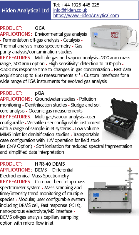   PRODUCT: QGA APPLICATIONS: Environmental gas analysis n Fermentation off-gas analysis n Catalysis n Thermal analysi   