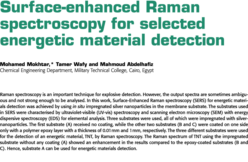 Surface-enhanced Raman spectroscopy for selected energetic material detection Mohamed Mokhtar,* Tamer Wafy and Mahmou   