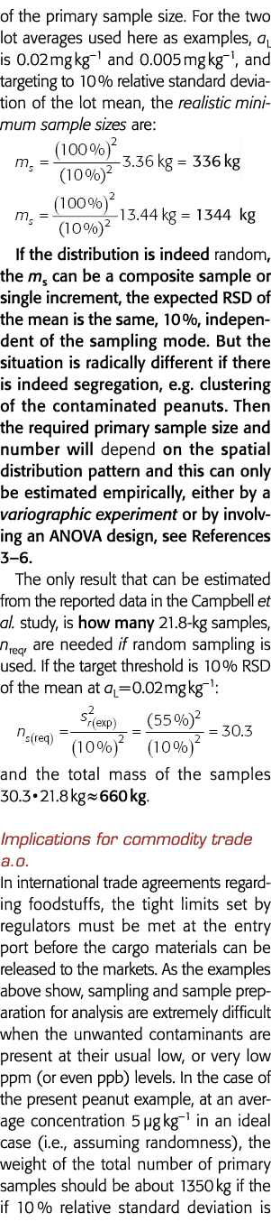 of the primary sample size  For the two lot averages used here as examples, aL is 0 02 mg kg 1 and 0 005 mg kg 1, and   