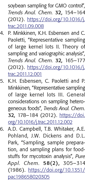 soybean sampling for GMO control , Trends Anal  Chem  32, 154 164 (2012)  https:  doi org 10 1016 j trac 2011 09 008    