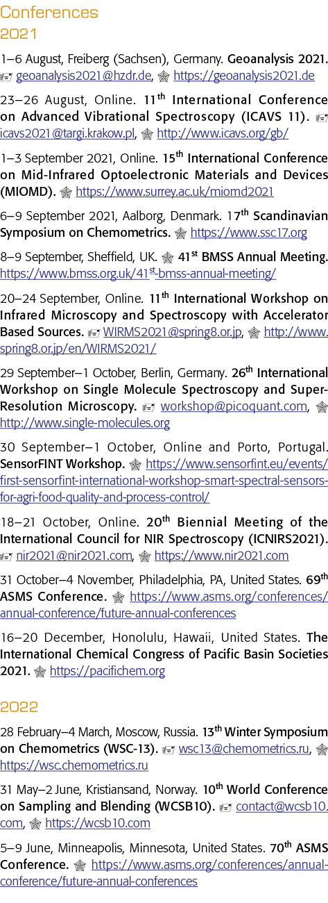 Conferences 2021 1 6 August, Freiberg (Sachsen), Germany  Geoanalysis 2021    geoanalysis2021 hzdr de,   https:  geoa   