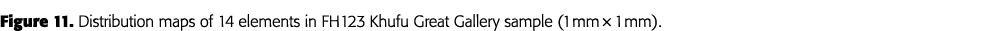 Figure 11  Distribution maps of 14 elements in FH123 Khufu Great Gallery sample (1 mm   1 mm) 