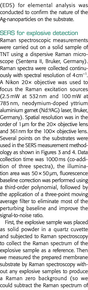 (EDS) for elemental analysis was conducted to confirm the nature of the Ag-nanoparticles on the substrate  SERS for e   