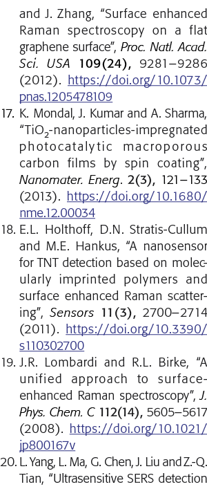 and J  Zhang,  Surface enhanced Raman spectroscopy on a flat graphene surface , Proc  Natl  Acad  Sci  USA 109(24), 9   