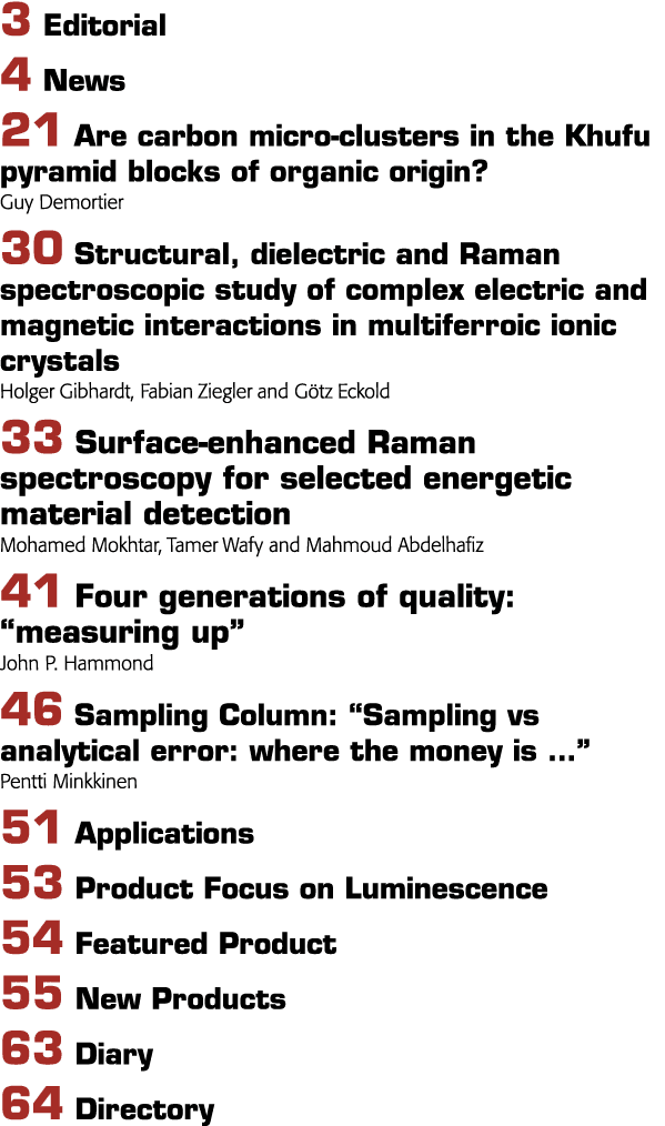 3 Editorial 4 News 21 Are carbon micro-clusters in the Khufu pyramid blocks of organic origin  Guy Demortier 30 Struc   