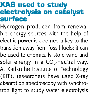 XAS used to study electrolysis on catalyst surface Hydrogen produced from renewable energy sources with the help of e   