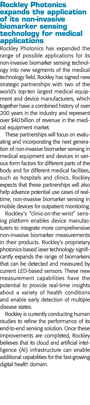 Rockley Photonics expands the application of its non-invasive biomarker sensing technology for medical applications R   