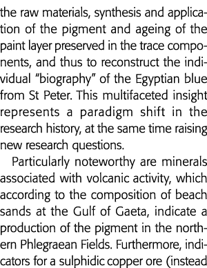 the raw materials, synthesis and application of the pigment and ageing of the paint layer preserved in the trace comp   