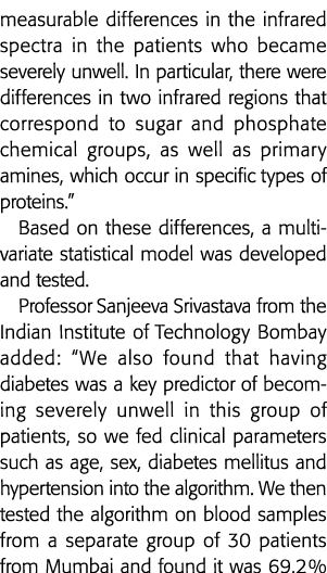 measurable differences in the infrared spectra in the patients who became severely unwell  In particular, there were    