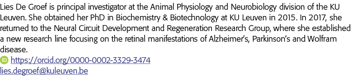Lies De Groef is principal investigator at the Animal Physiology and Neurobiology division of the KU Leuven  She obta   