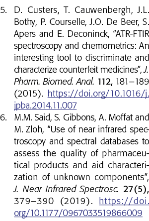 5  D  Custers, T  Cauwenbergh, J L  Bothy, P  Courselle, J O  De Beer, S  Apers and E  Deconinck,  ATR-FTIR spectrosc   