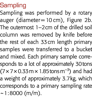 Sampling Sampling was performed by a rotary auger (diameter   10 cm), Figure 2b  The outermost 1 2 cm of the drilled    