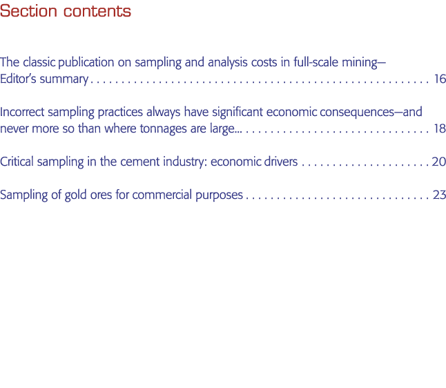 Section contents The classic publication on sampling and analysis costs in full-scale mining—Editor s summary 16 Inco   