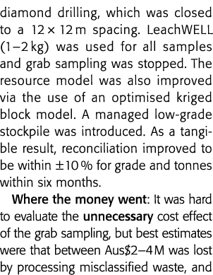 diamond drilling, which was closed to a 12   12 m spacing  LeachWELL (1 2 kg) was used for all samples and grab sampl   