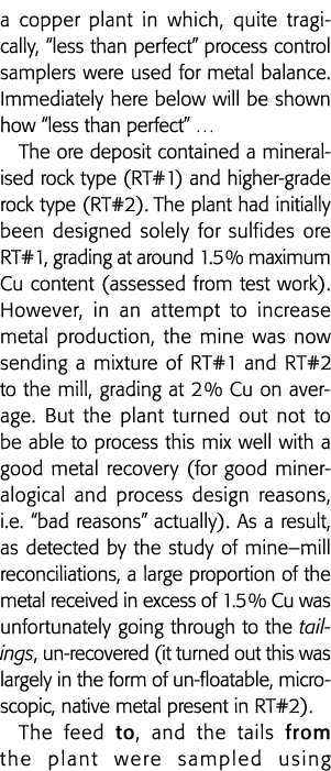 a copper plant in which, quite tragically,  less than perfect  process control samplers were used for metal balance     