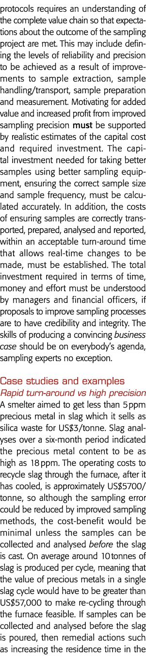 protocols requires an understanding of the complete value chain so that expectations about the outcome of the samplin   