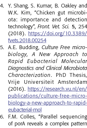4  Y  Shang, S  Kumar, B  Oakley and W K  Kim,  Chicken gut microbiota: importance and detection technology , Front     